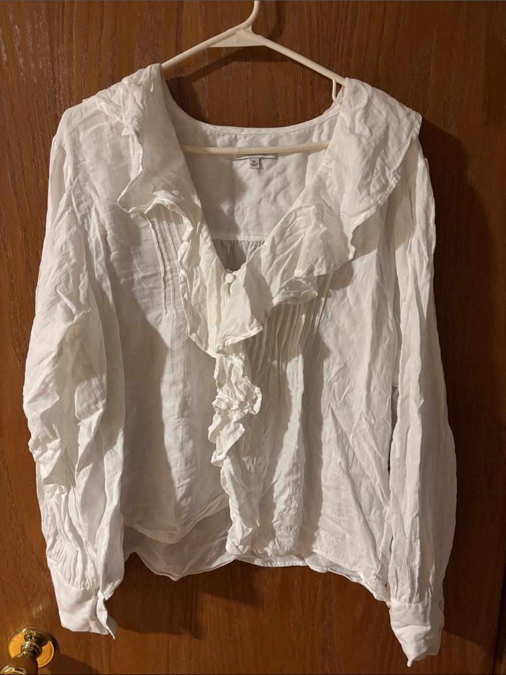Madewell White Ruffle Front Long-Sleeve Blouse